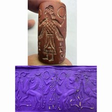 Wonderful Old Jasper Cylindar Intaglio Seal Stone Bead picture