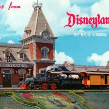 c1950s Anaheim CA Disneyland Postcard Main St Station Santa Fe Railroad Mickey picture