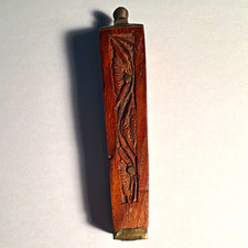 Vintage Hand Carved Wooden Mezuzah Case Brass Accents Floral Leaf Detail Judaica picture