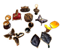 Vintage Bejeweled Trinket Box Lot Enamel Crystal Hinged Butterfly Shoe Set 10pc picture