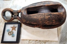 USS Constitution Bullet Block And Commemorative Pins, Star From Ship; Antique picture