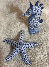 Andrea By Sadek Blue/White Fishnet Seahorse & Starfish. Porcelain picture