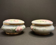 VTG Antique Bavaria Hair Receiver Powder Jar Z S & Co Pink Roses Gold Trim picture