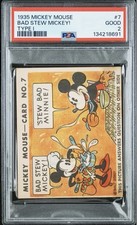 1935 DISNEY MICKEY MOUSE PSA 2 GUM CARD KEY #7 TYPE 1 BAD STEW MICKEY MINNIE picture