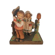 ANRI Sarah Kay Wood Carving Figurine Mailbox Set Kiss Me Bashful 6