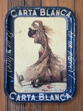 Mexican CARTA BLANCA Tin Tray 1930’s Mexico 13.25 X 10.5” Beer Charola •Rare• picture