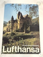 Vintage Lufthansa Airlines Vacationland Germany Travel Poster Buerresheim Castle picture