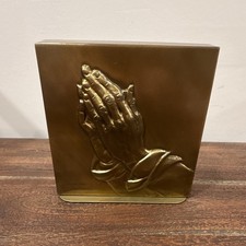 Vintage P.M. Craftsman Praying Hands Brass Plated Single Bookend picture
