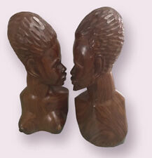 Big Rare Art Hand Carved African Ebony Solid Wood Man Women Figurine Bookend picture