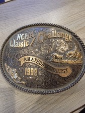 Gist Silversmiths 1999 NCHA Cutting Horse Trophy Buckle 1/10 10k Gold Overlay US picture