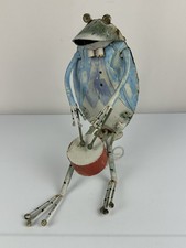 Whimsical Metal Art Sculpture Frog Playing a Drum Jazz Band 11 1/2