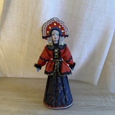 Russian Folk Costume Doll Figurine with Embroidered Kokoshnik vintage doll Red picture