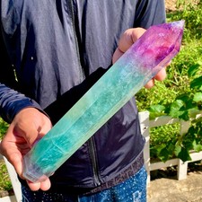 2.4LB Natural unique colored fluorite pillar quartz crystal sample picture