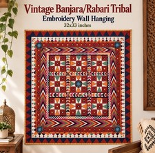 Banjara boho Gypsy hippie India Rabari vintage embroidery wall hanging 32x33