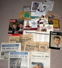 various vintage Chicago newspapers & LIFE magazines & calendar illustrations picture