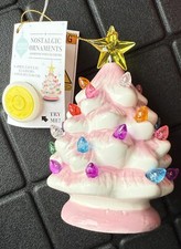 🎄Merry Moments🎄Nostalgic Pink Ceramic Christmas Tree Ornament, Lights Up picture