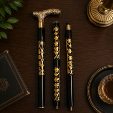 Handmade Wooden Stick Cane , Victorian Foldable Lightweight Walking Cane , Gentl picture