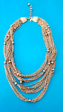 VTG Monet Gold Tone Bib Necklace Stamped Multi Chain Strand Adjustable ART picture