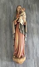 Vintage Hand Carved Wood Wall Mounted Statue of Mary Madonna with Child 36β Tall picture