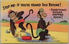 c1940s MONKEY Animal Comic LINEN Postcard