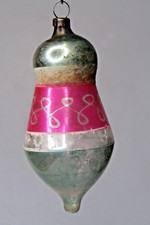 Antique Vintage Glass Stencil Pictured Tiered Drop Christmas Ornament Germany picture