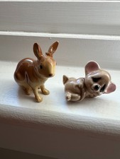 Vintage Hagen Renaker Cottontail Rabbit & Mouse Ceramic Miniature Figurines Pair picture