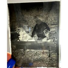 1900 ANTIQUE GLASS PLATE PHOTO NEGATIVE in Sleeve Child and DOG FARM WOOD WAGON picture