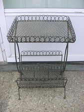 RARE VINTAGE MCM ATOMIC METAL WIRE MESH PLANT STAND TABLE MAGAZINE RACK picture