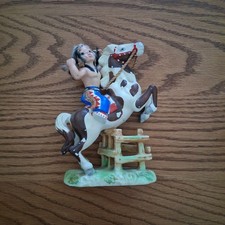 Vtg Ernesto Japan Ceramic Indian Brave On Pinto Horse Statue 7x5 - Missing Spear picture