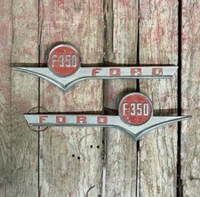 Pair Of Vintage Chrome Plated 1956 Ford F-350 Side Fender Emblems Badges COOL ๐ฅ picture