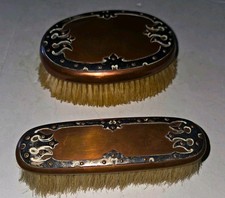 2 beautiful art noveau Vanity Brush set marked copper sterling dresser brushes  picture