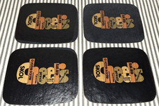 LOT OF 4 VTG MCM COUROC LEATHER Cheers 5x4 BARWARE BEVERAGE COASTER SET MONTEREY picture