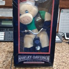 Vintage 1999 Harley Davidson Plush Hog Riding Tricycle Animated Christmas Clean picture