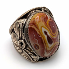 Vintage Native American Patsy Allopowa Sterling Silver Banded Agate Ring Size 13 picture