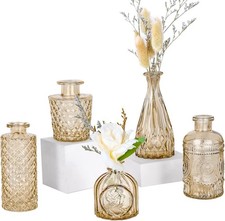 Victorian Style Amber Glass Vases Set of 5 – Beautiful Gift for Any Occasion picture