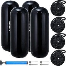 4 Pack Boat Fenders 10x28 Inch Inflatable Vinyl Boat Bumpers Docking Ropes Pump picture