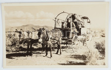 Vintage Desert Center CA California Covered Wagon Mules RPPC Real Photo Postcard picture
