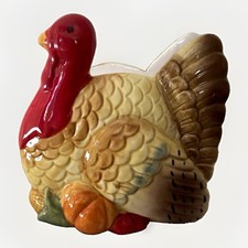 Vintage Hand Painted Ceramic Thanksgiving Turkey Napkin Holder Traditional KMart picture