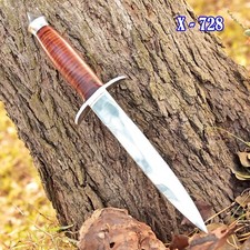 Vintage WW2 Double-Edged V42 US Military Stacked Leather Handle Dagger Knife picture