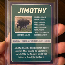 2026 Seattle Mariners Jimothy the Raccoon RC Rookie Card 8/5/26 Silver Misprint picture