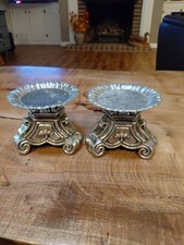 Vtg Pair Rubel Ornate Heavy Metal Candle Holder Scrollwork Footed Display Base  picture