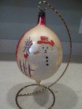 Large Jumbo Antique Vintage Glass Snowman Christmas Ornament Poland Polish Pink picture