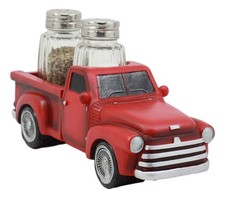 Vintage Red Pickup Truck Salt and Pepper Shaker Holder - Classic Kitchen Decor F picture