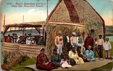 Vintage Postcard Native Hawaiians & Their Grass Hut Hawaiian Islands EH Mitchell picture