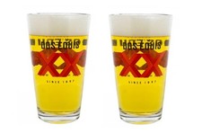 Dos Equis Beer Pint Glasses, Classic Bar Glassware Set, Yellow and Red Logo picture