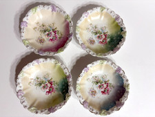 Set of 4 Antique S&T RS Germany Scalloped Floral Porcelain Berry Bowls 5 1/2