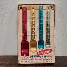 VTG 1954 Walther Tallscoops Aluminum Measuring Spoons Set Suction Hanger Box picture