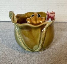 VTG Majolica Ceramic Frog With Flower And Lily Pad 3” X 2 3/4” picture