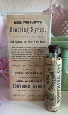 Antique Late 1800 SEALED Mrs Winslows Soothing Syrup Medicine Bottle w/ Orig. AD picture