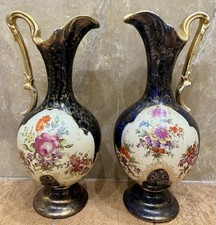 TWO Antique English Thomas Forester & Sons Hand Decorated Porcelain Pitchers picture